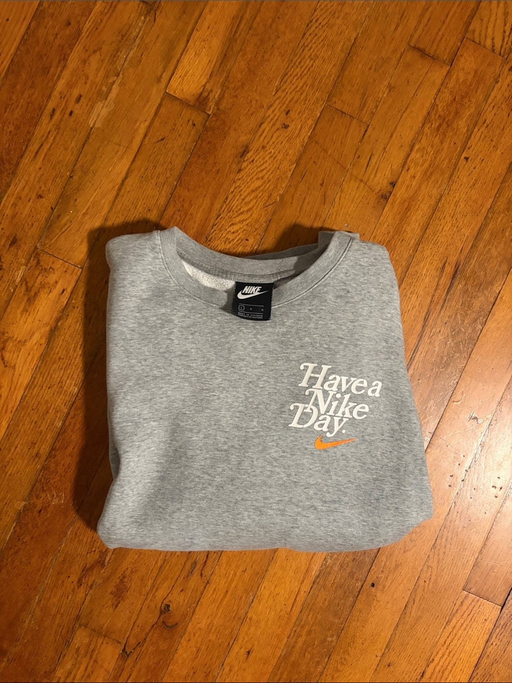 Nike Gray Crewneck Sweatshirt with Orange Swoosh